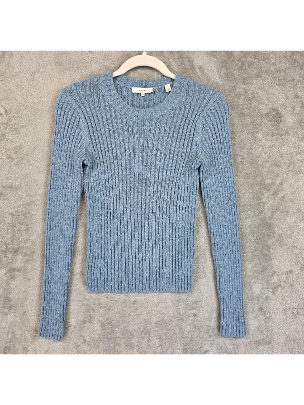 Vince Sweater Womens Small Blue Ribbed Crew Neck Long Sleeve Knit Pullover